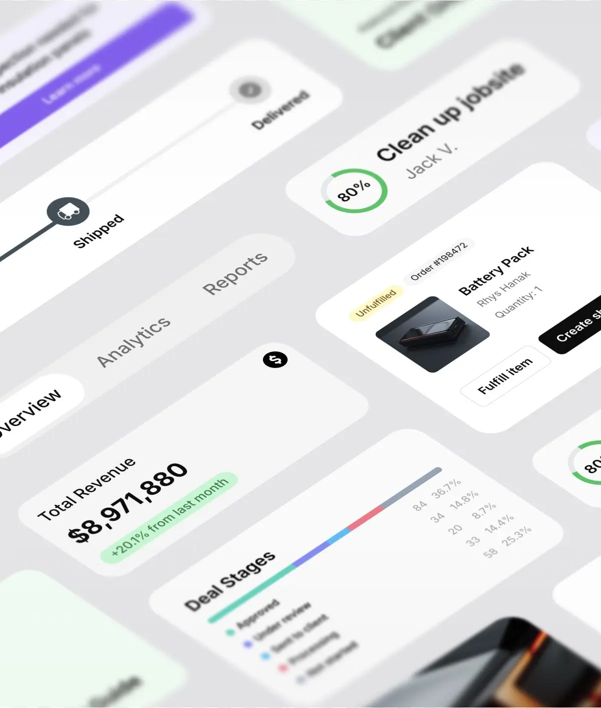 Modular app cards and workflow dashboard