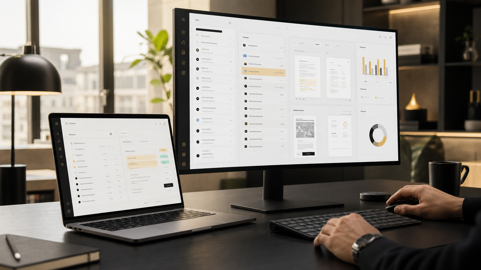 AI operations dashboard on a modern workspace monitor